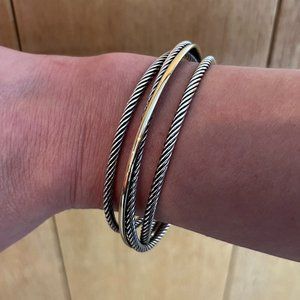 David Yurman Crossover Three Row Cuff Bracelet in Sterling Silver and 18K Gold